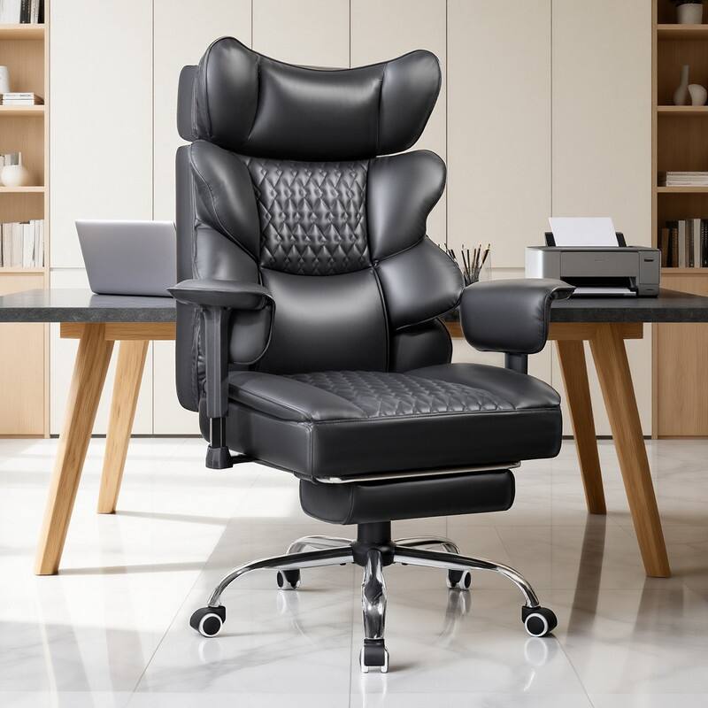 BOSSIN 300lbs Big & Tall Office Chair, Reclining Executive Chair, Footrest, Lumbar Support, Adjustable Headrest & Armrests