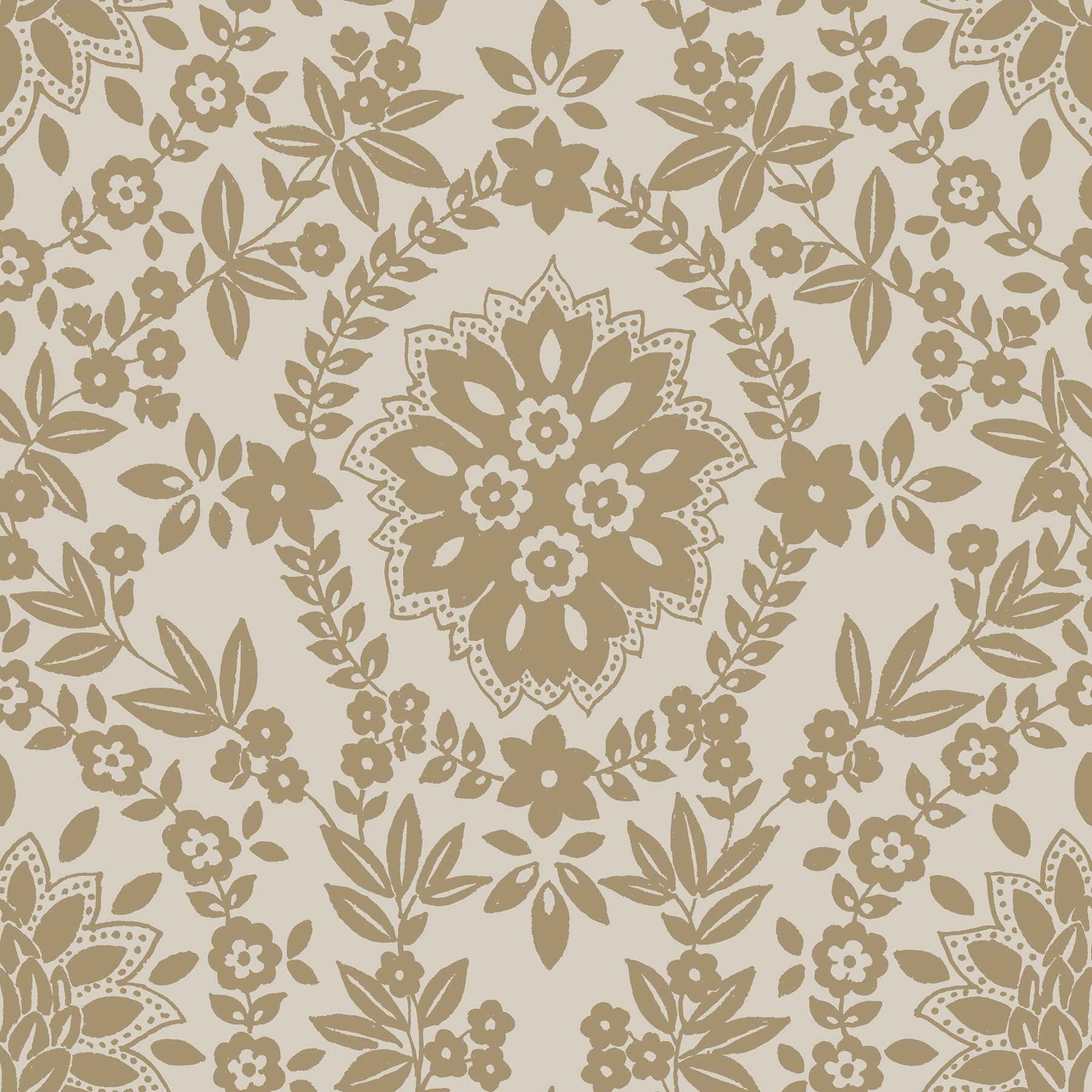 RoomMates Taupe & Gold Boho Baroque Damask Peel and Stick Wallpaper