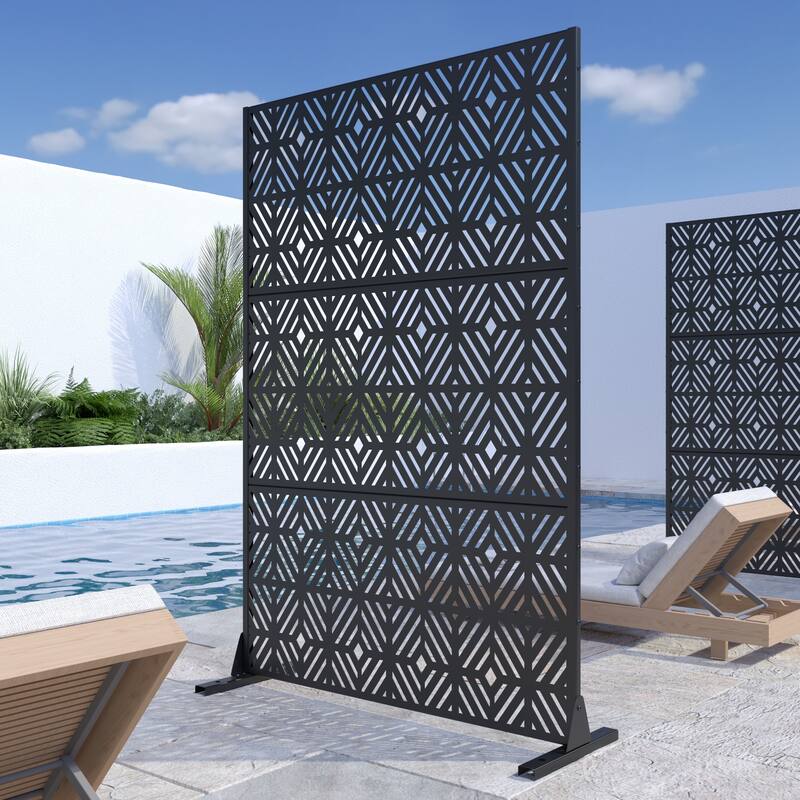 Outdoor Privacy Screen Metal Privacy Screen Panel Free Standing - 72*47 - 72*47 - Black
