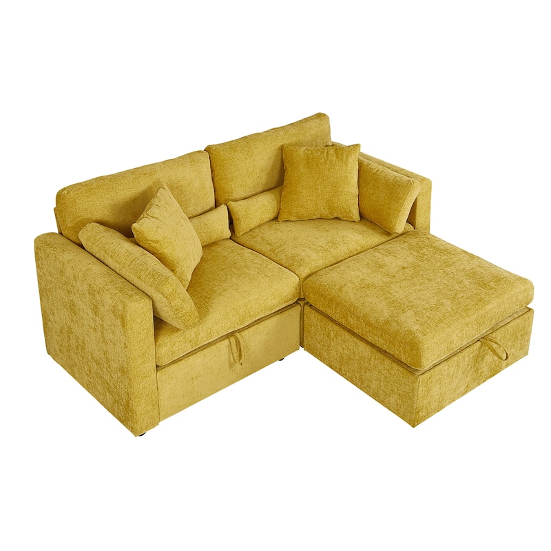 Chenille Modular Sectional Sofa with Right-Arm Chaise & 500lb Capacity - Yellow