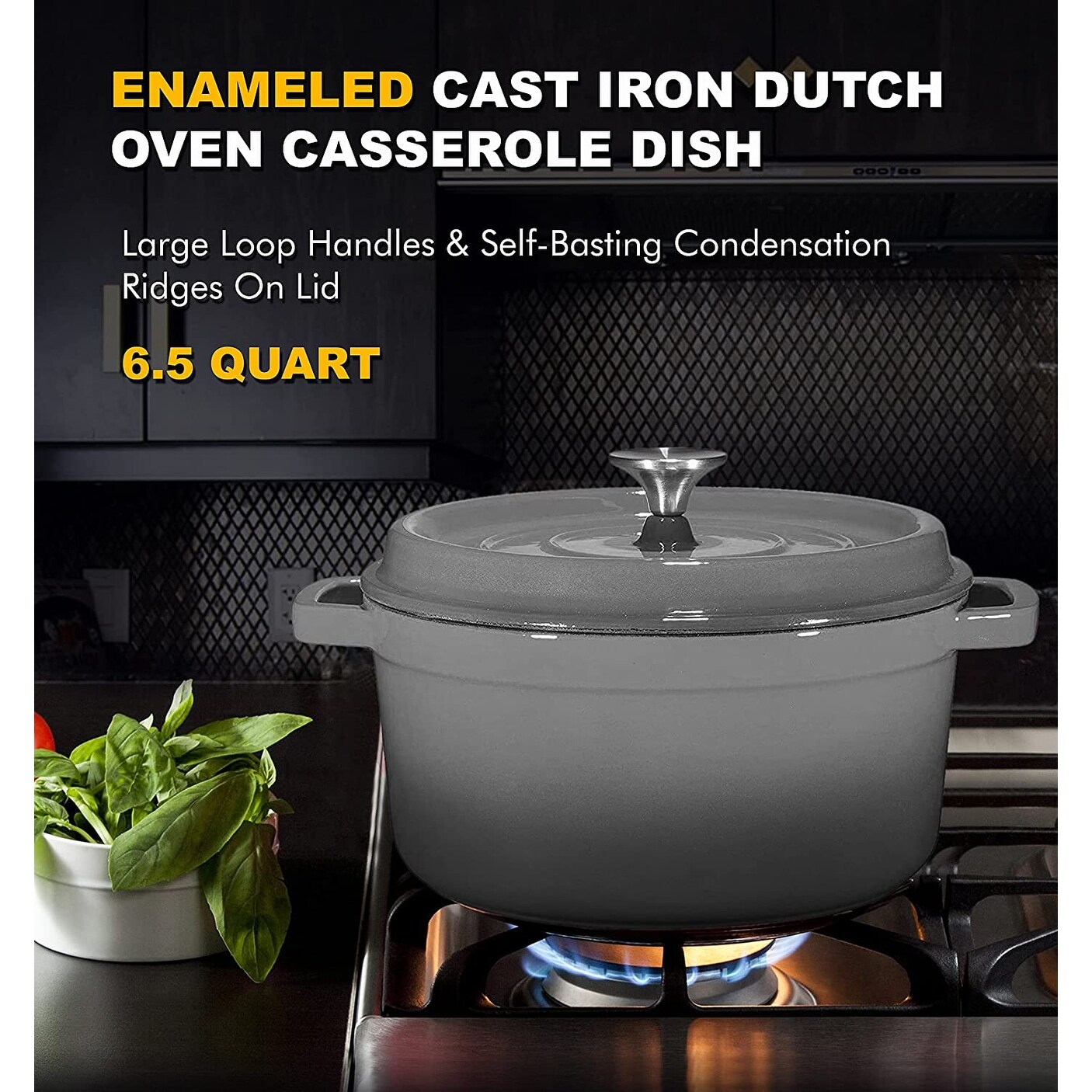 Bruntmor 6.5 Quart Enameled Cast Iron Dutch Oven Casserole Dish Sky Blue