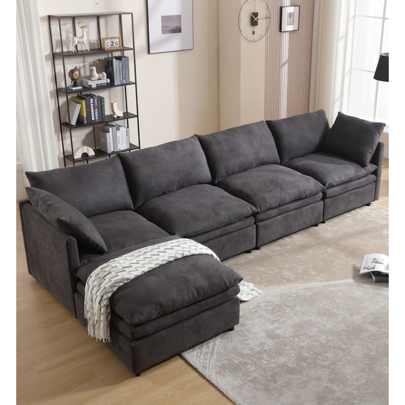 5-Seat Modern U-Shaped Upholstered Sectional Sofa with Chaise Lounge