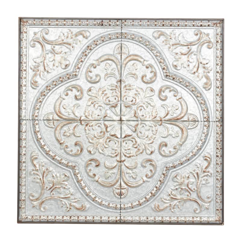 Metal Scroll Wall Decor with Embossed Details - Gray - Roche River Decor