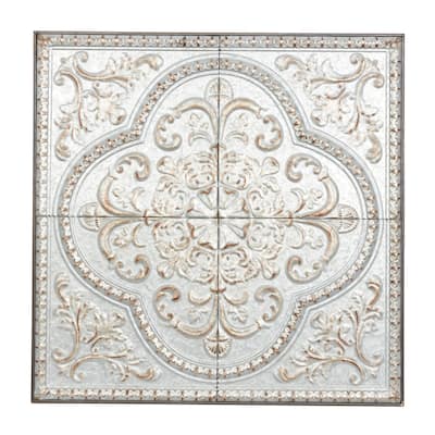 Metal Scroll Wall Decor with Embossed Details - Gray - Roche River Decor