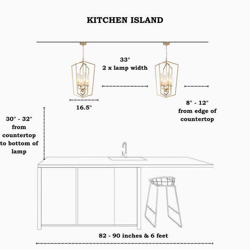 Modern Gold 4-Light Lantern Chandelier Geometric Glass Pendant Light Fixture for Kitchen Dining Room - 16.5"Dx27"H