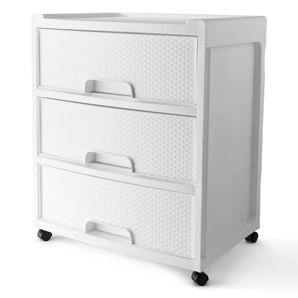 STARPLAST Wide 3-Drawer Diamond Storage Cart, Arctic White