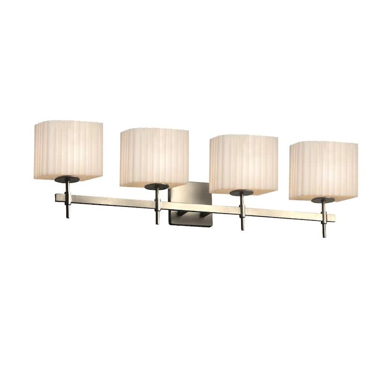 Justice Design Porcelina Union 4-Light Brushed Nickel Bath Bar, Pleats Rectangle Shade - Brushed Nickel