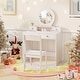 preview thumbnail 4 of 17, Kids Vanity Set with Mirror Princess Makeup Dressing Desk and Chair Set with Mirror-White