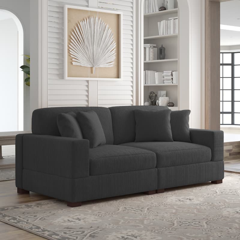 Corduroy Couch Modular Sectional Sofa with Pillows - 2 Piece - Grey