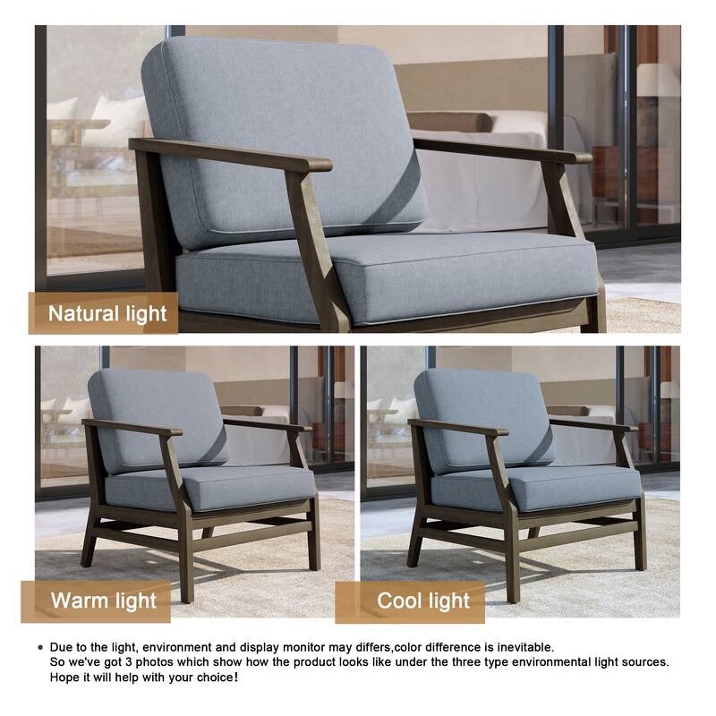 Outdoor Teak Wood Club Chairs with Cushions (Set of 2)