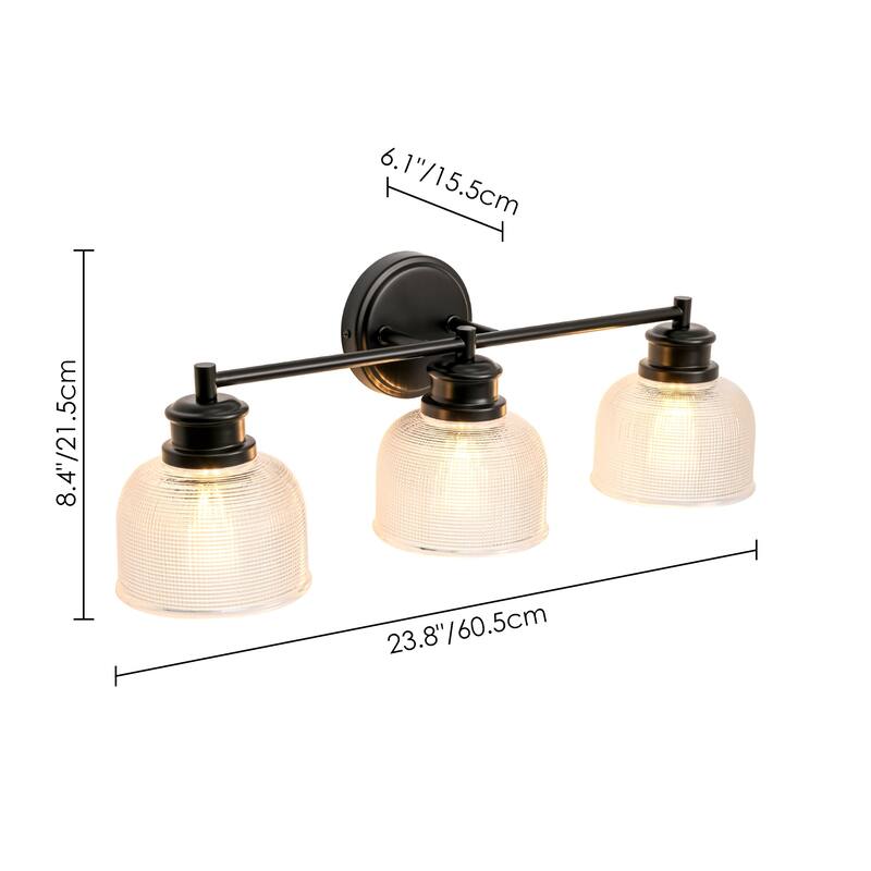 3-Light Modern Linear Bowl Grid Glass Bathroom Vanity Light - 23.8 in. W x 8.4 in. H x 6.1 in. D
