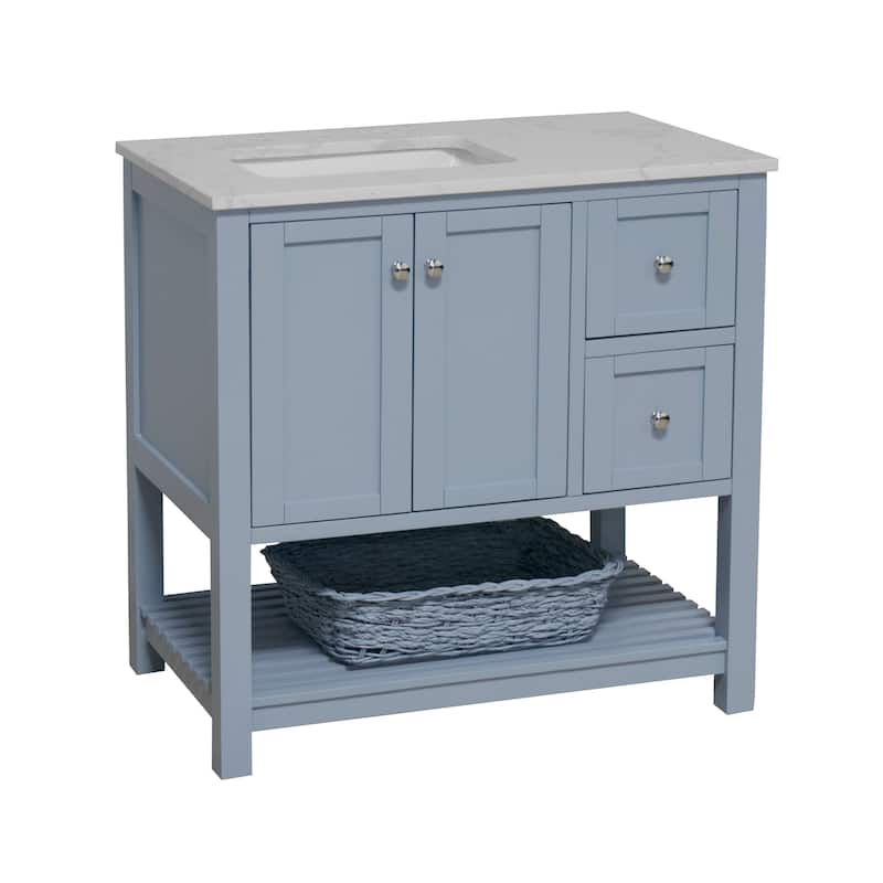 KitchenBathCollection Lakeshore 36" Bathroom Vanity with Engineered Carrara Top