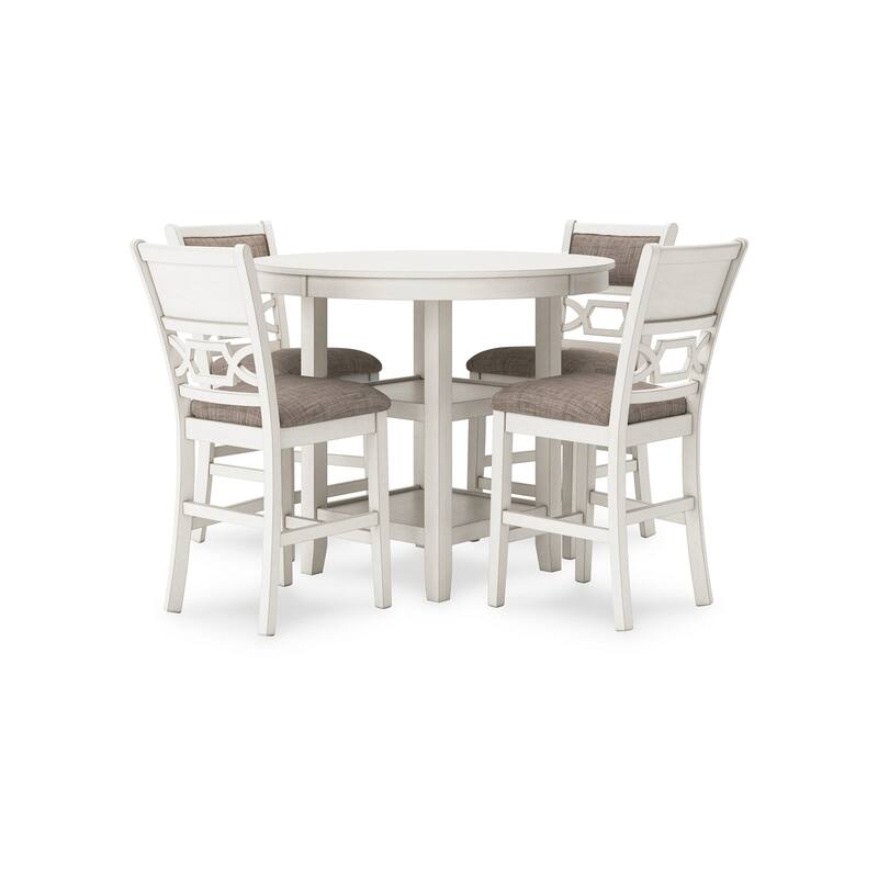 Berg 5pc Counter Height Dining Table Set, White Wood, Padded Chairs