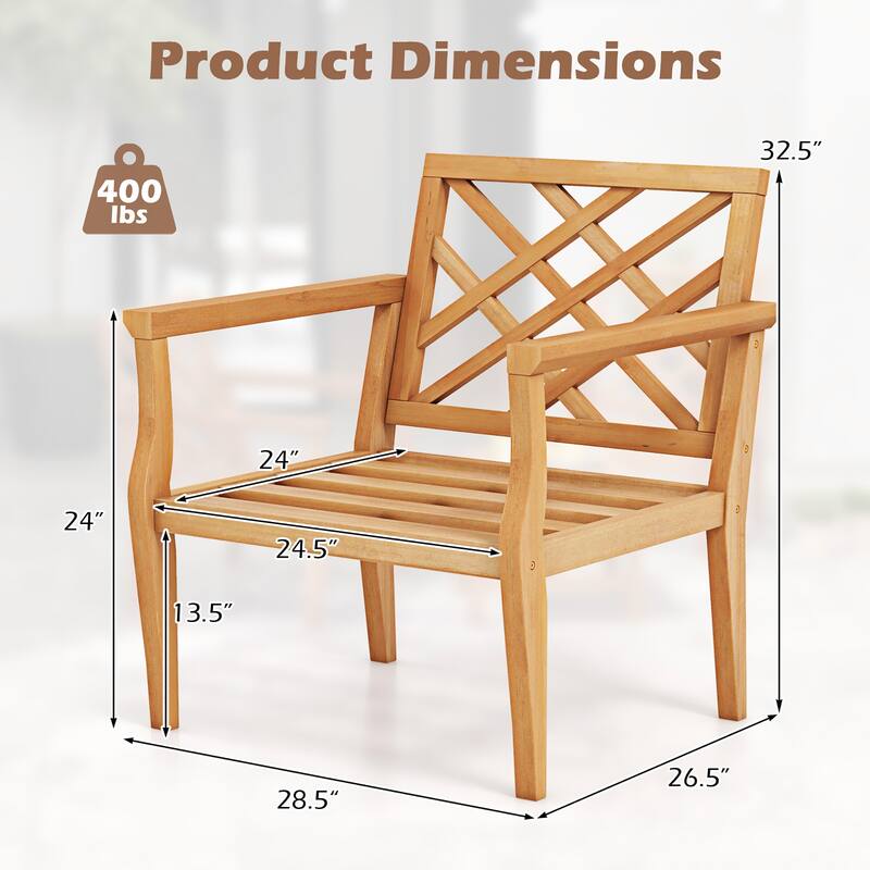 Gymax 2PCS Patio Dinning Chair w/ Cozy Backrest & Armrests Slatted