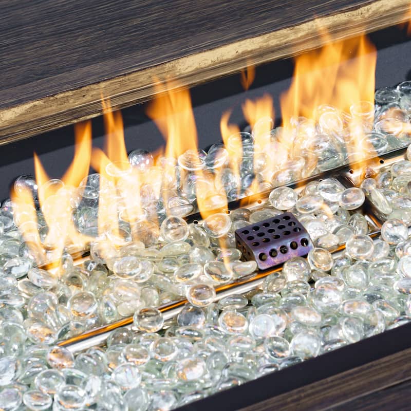 Rio Vista Sandstone Outdoor Wicker Seating Set with Fire Pit Table (5-Piece)