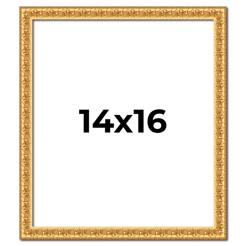 14x16 Frame Gold Real Wood Picture Frame Width 1 inches | Interior