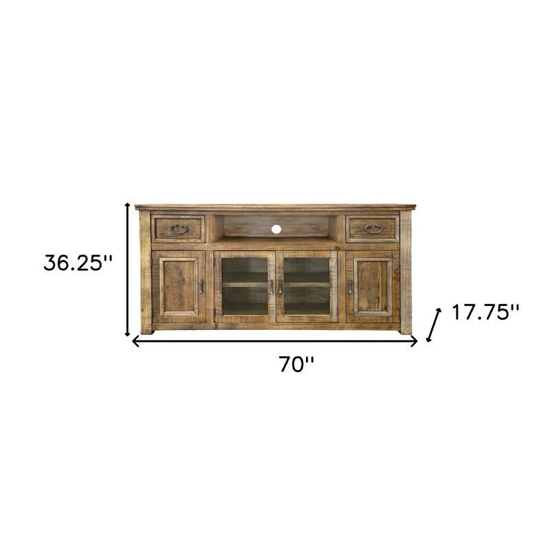 HomeRoots 70" Brown Solid Wood Cabinet Enclosed Storage Distressed TV Stand - 70' X '36.25' X '17.75