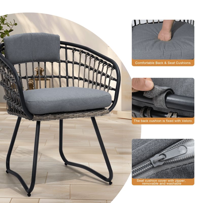 7-Piece Outdoor Patio Dining Set Aluminum Table with Umbrella Hole with Rattan Chairs