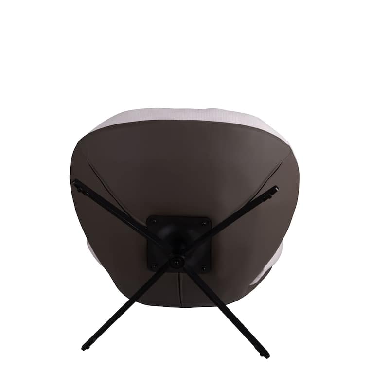 Brown+White Modern 32.25" Chenille 360° Swivel Lounge Chair with Faux Leather Metal Base Frame