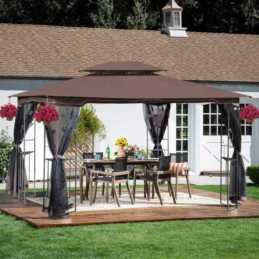 13x10 Outdoor Gazebo with Double Roof, Mosquito Net, and Durable Waterproof Cover for Lawn and Garden