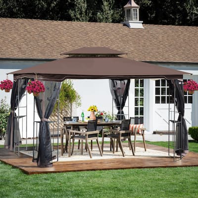 Brown2 13x10 ft Outdoor Gazebo Canopy Tent with Ventilated Roof