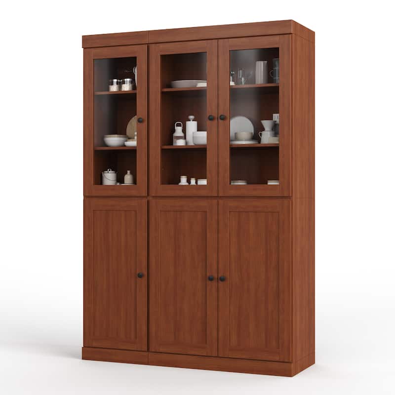 Palace Imports 100% Solid Wood 48.5" Pantry Cabinet with Clear Glass, Shaker Doors and Adjustable Shelves - Mocha