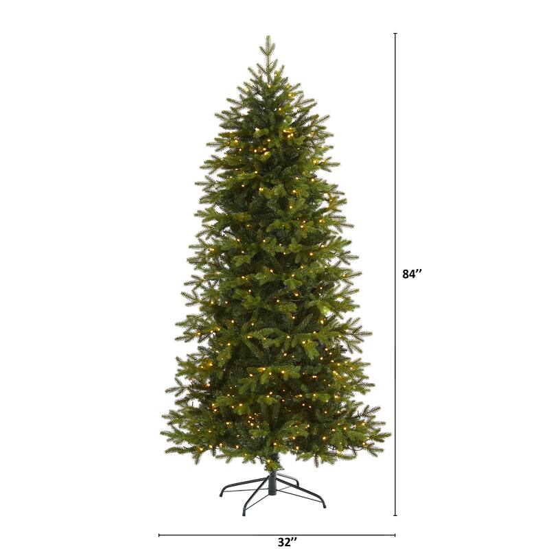 7’ Pre-Lit Belgium Fir Artificial Christmas Tree, Warm Clear LED Lights - 7 Foot