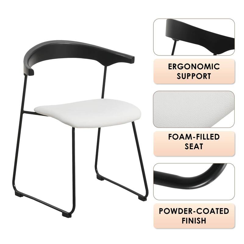 Dining Chair in Leather with Beech Back and Iron Legs Set of 2