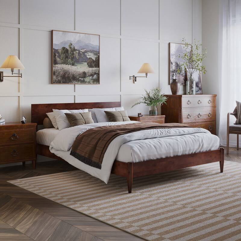 Aria Solid Wood Modern Low Profile Platform Bed - Walnut - Queen