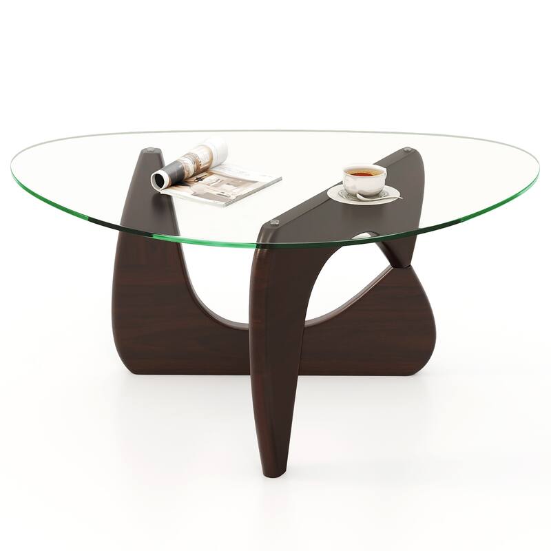 Gymax Triangle Coffee Table w/ Tempered Glass Top & Adjustable Rubber