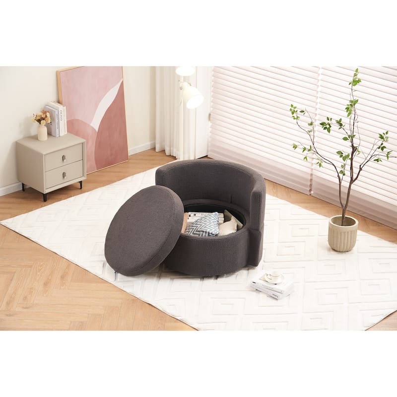 Swivel And Storage Chair With Back Cushion For Living Room - Dark Grey