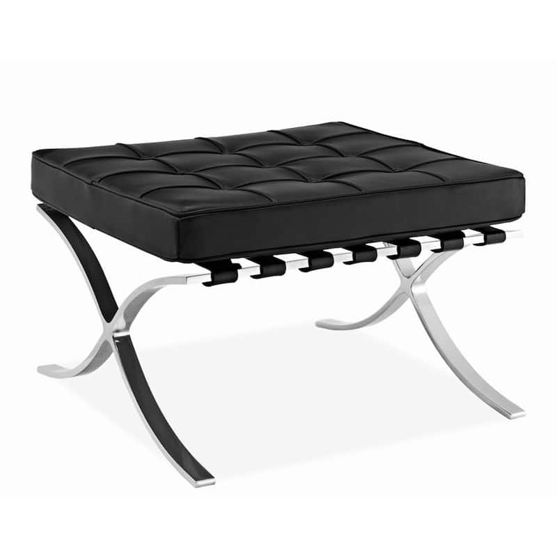 24-Inch Leather Footstool Ottoman with Silver Tufted Design and X Base