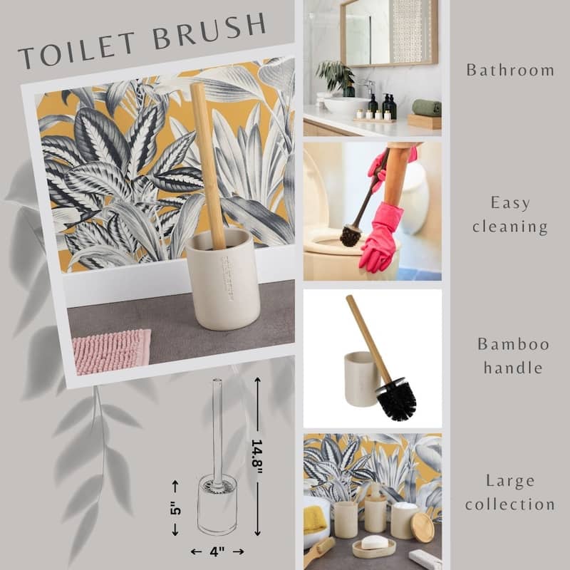 Chic Matte Toilet Brush Holder Set with Natural Bamboo Handle - 4 L x 4 W x 14.8 H