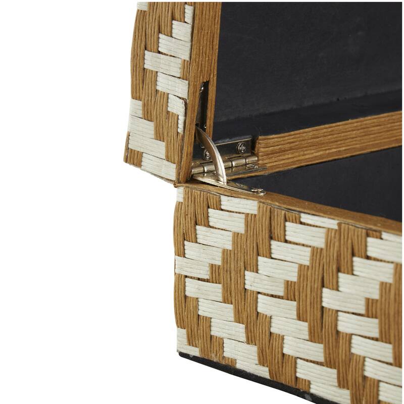 Paper Geometric Handmade Woven Zig Zag Storage Decorative Box with Cream Accents - Set of 2 Brown - Roche River Decor