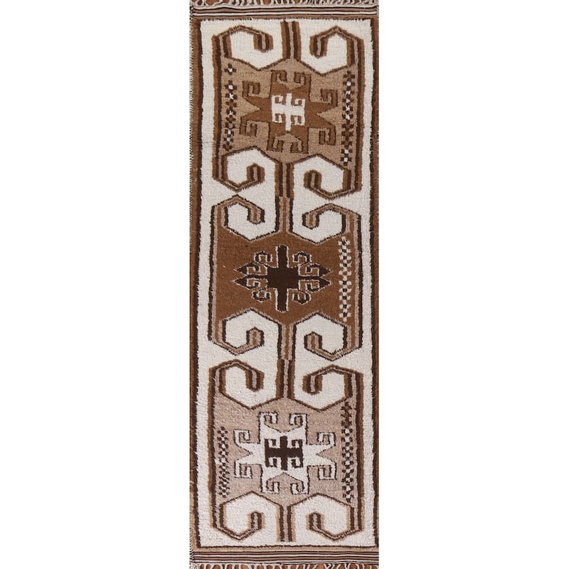 Plush Turkish Anatolian Runner Rug Hand-knotted Beige Wool Carpet - 3'6"x 13'3"