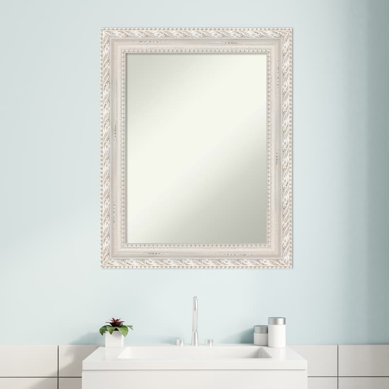 Opera Off White Non-Beveled Wood Framed Bathroom Vanity Wall Mirror - Opera Off White