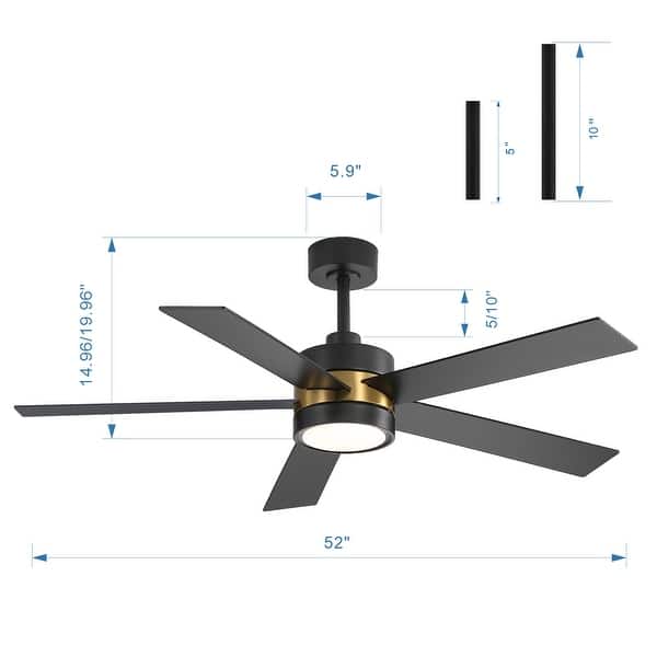 dimension image slide 0 of 4, Airsurfer 52 in. Integrated LED Indoor Ceiling Fans with Light and Remote Control Included