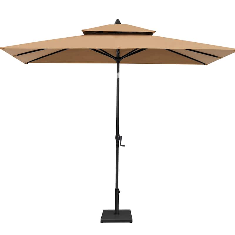 VredHom 9 x 5 Ft Outdoor Rectangular Market Umbrella with Double Top - Tan-WithBase