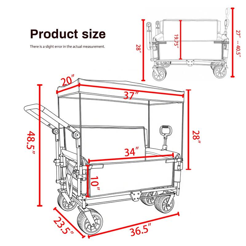 3-in-1 Folding Wagon Cart with Bench Seat & Canopy & Storage, 500lbs Heavy-Duty, 180L Capacity, All-Terrain Wagon