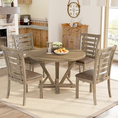 Ouyessir 46" Vintage Solid Wood 4-seat Round Dining Table with 4 chairs