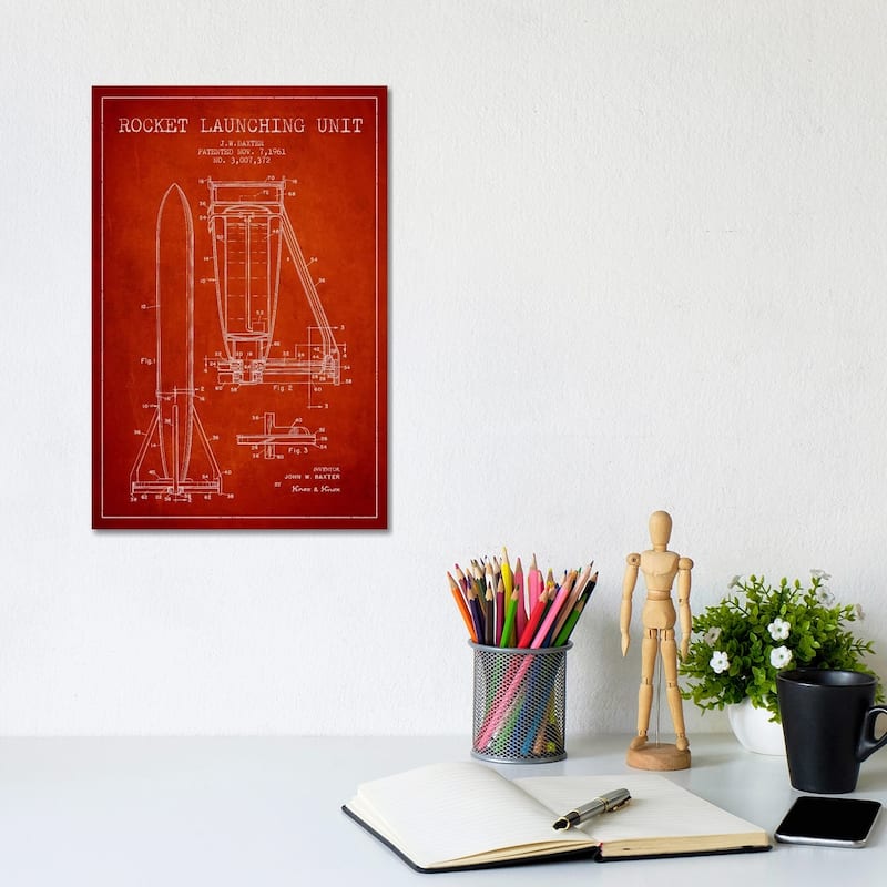 iCanvas "Rocket Unit Red Patent Blueprint" by Aged Pixel Canvas Print - 12x8x0.75