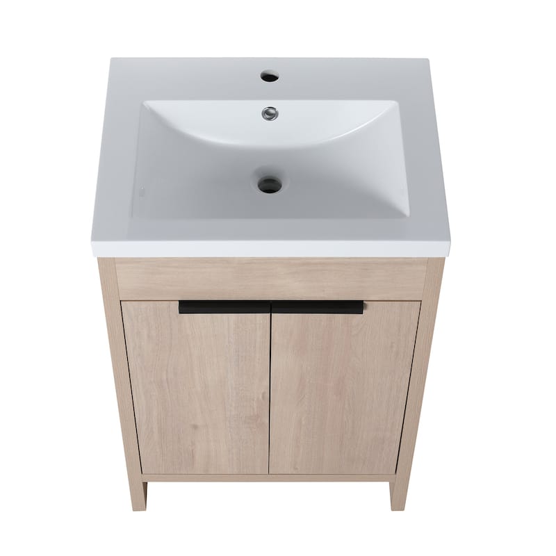 24 Inch Plywood Freestanding Bathroom Vanity With White Resin Sink and Doors and shelf
