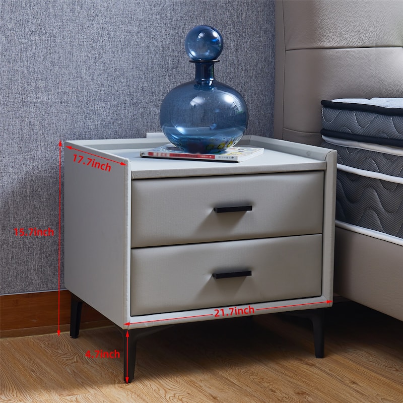 Nightstand, Modern Nightstand with 2 Drawers, Night Stand with PU ...