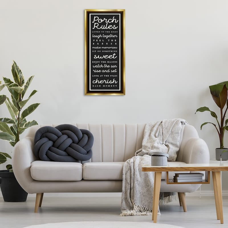 Stupell Porch Rules on Black Framed Floater Canvas Wall Art Design By Lil' Rue