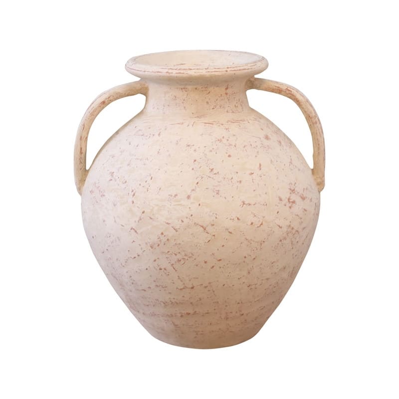 Approx. 16" High Terracota Vase with Two Large Handles Distressed White