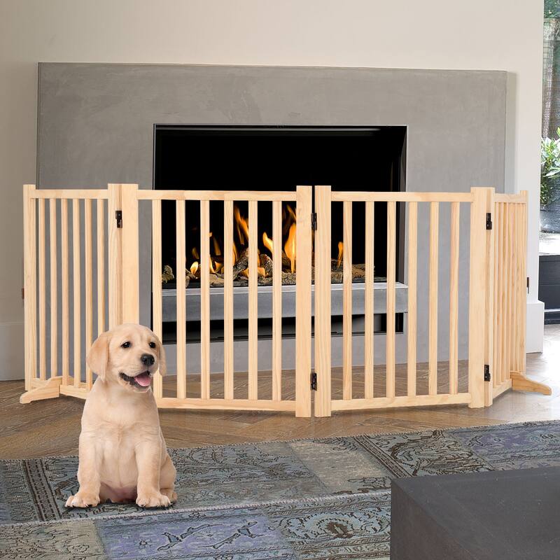 Wooden Freestanding Dog Gate, Collapsible Pet Gate with Support Feet, Indoor Dog Fence for The House,Doorways, Stairs,