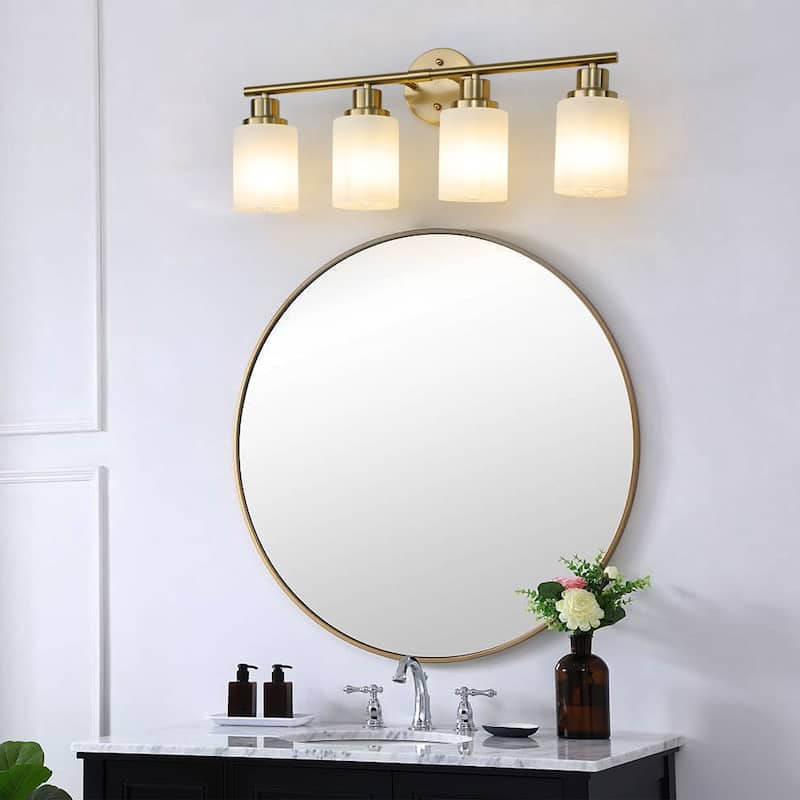 24" Modern 4-Light Vanity Wall Sconce, with Frosted Glass Shades for Bathroom or Hallway Lighting (No Bulbs) - Coppery