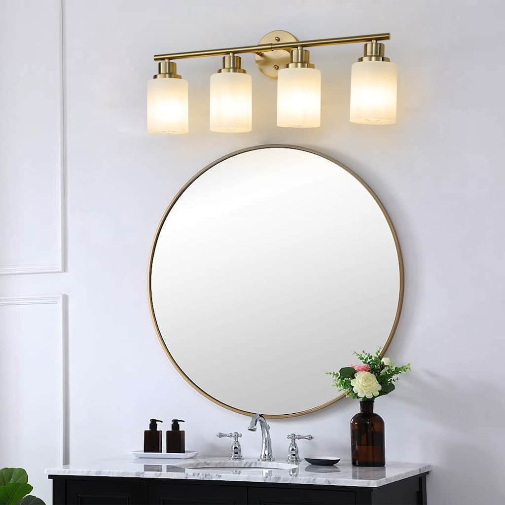 24" Modern 4-Light Vanity Wall Sconce, with Frosted Glass Shades for Bathroom or Hallway Lighting (No Bulbs)