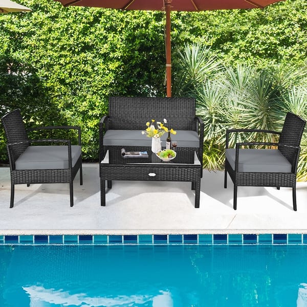 Shop Gymax Patio Garden 4pc Rattan Wicker Furniture Set Black Overstock 20111101