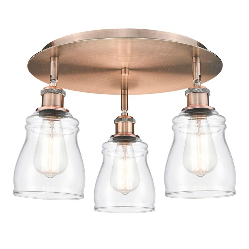 Innovations Lighting Ellery - 3 Light 17" Flush Mount - Clear/Antique Copper